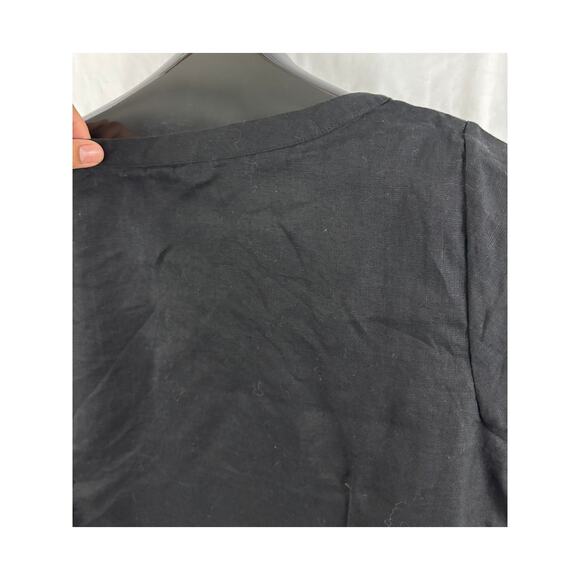 Eileen Fisher Black 100% Irish Linen Button Blouse Top Cap Sleeves LARGE - Picture 14 of 16